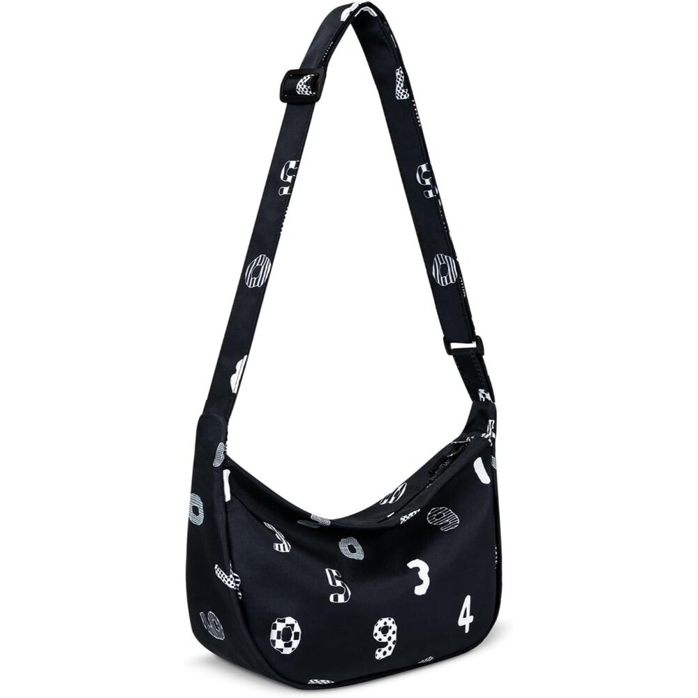 Small Sling Crossbody Black-digit Bag Women Men Mini Crescent Nylon Bag Zippers